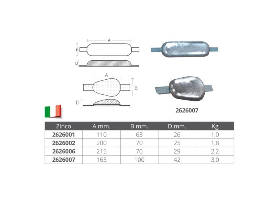 ANODO DA SALDARE  IN ZINCO MM.200x70x25h