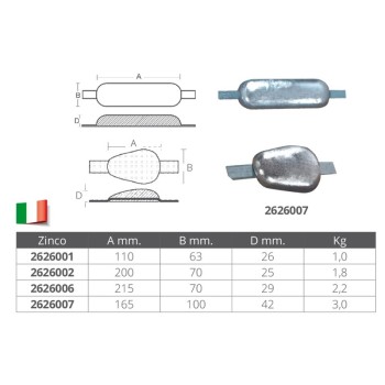 ANODO DA SALDARE  IN ZINCO MM.215x70x29h
