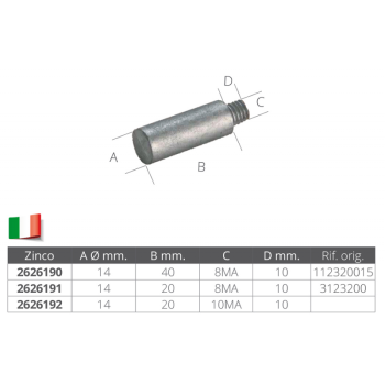 ANODO IN ZINCO Ø MM.14 X 48