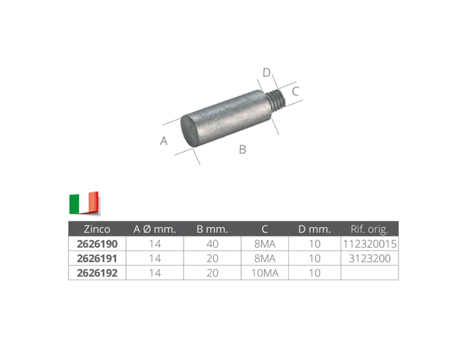 ANODO IN ZINCO Ø MM.14 X 48