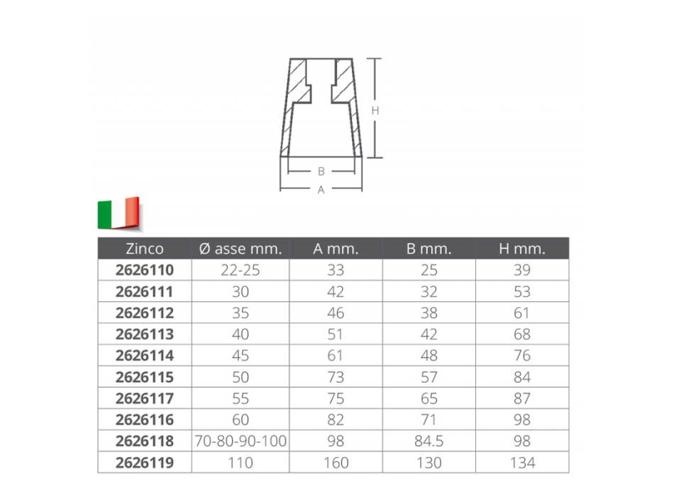 ANODO IN ZINCO PER ASSE Ø MM.22-25