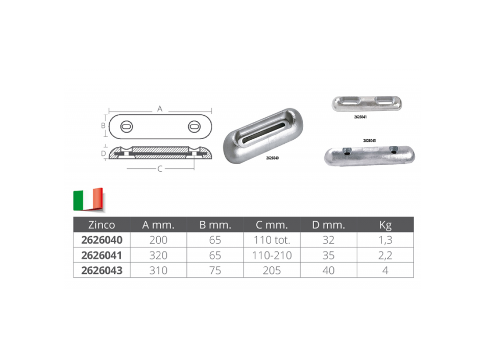 ANODO SUNSEEKER IN ZINCO MM.200x65x32h