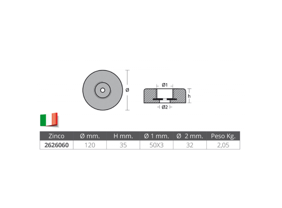 ANODO TONDO IN ZICO Ø MM.120