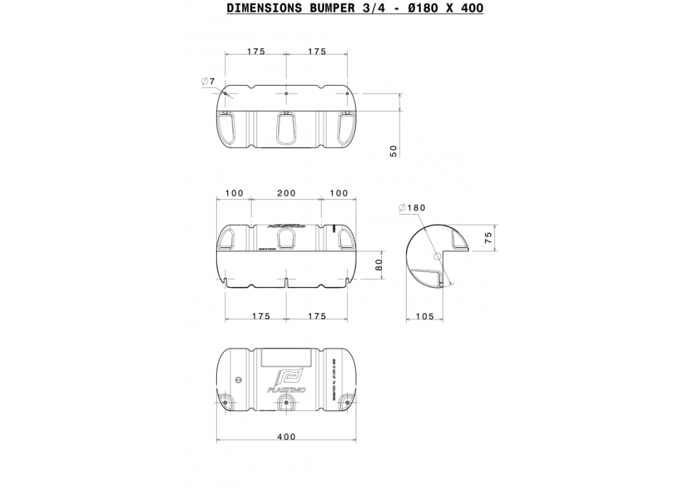 BUMPER DRITTO BIANCO Ø CM.18 X 40