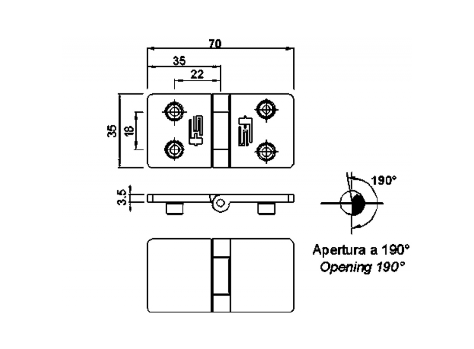 CERNIERA A FILO IN ACCIAIO INOX MM.70X35