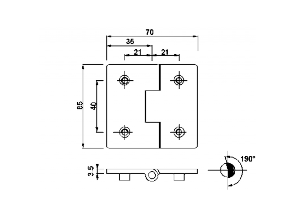 CERNIERA A FILO IN ACCIAIO INOX MM.70x65