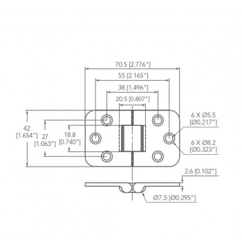 CERNIERA INOX AISI 316 CON ARRESTO MM.70x42