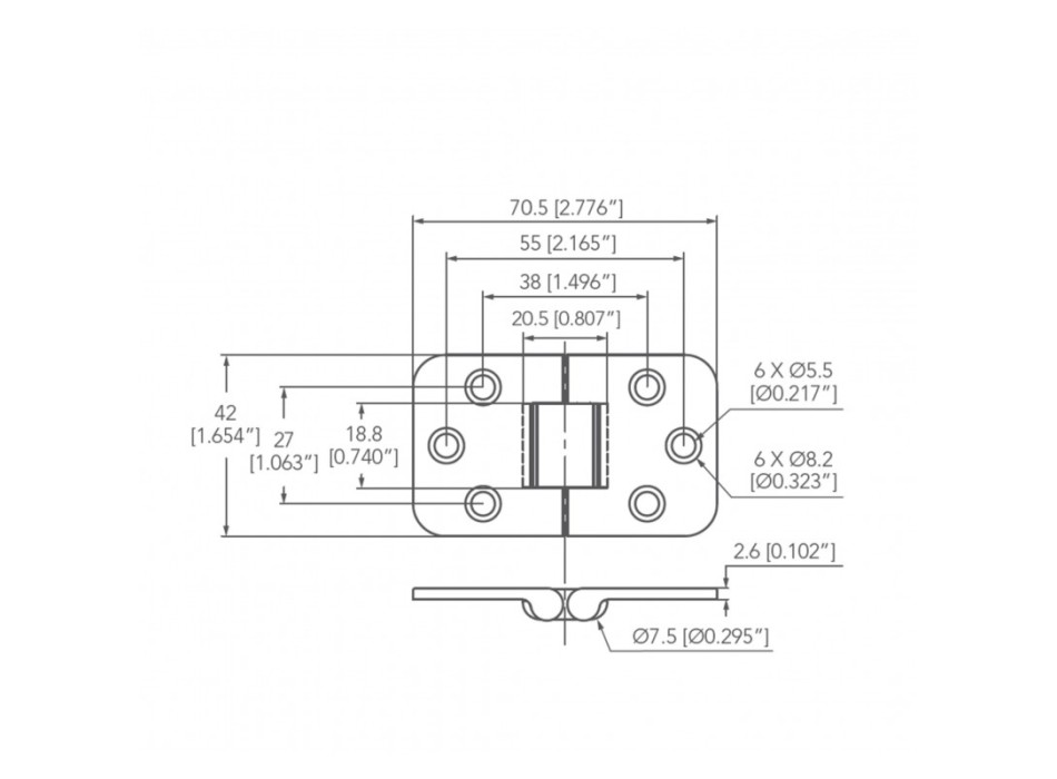 CERNIERA INOX AISI 316 CON ARRESTO MM.70x42
