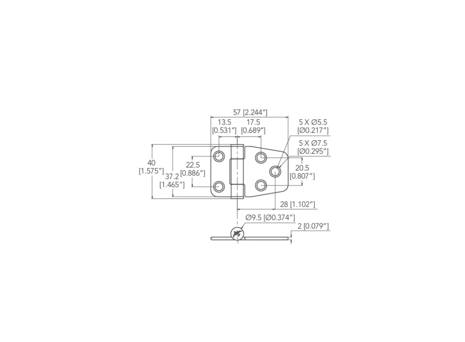 CERNIERA INOX CON FRIZIONE MM.40X57