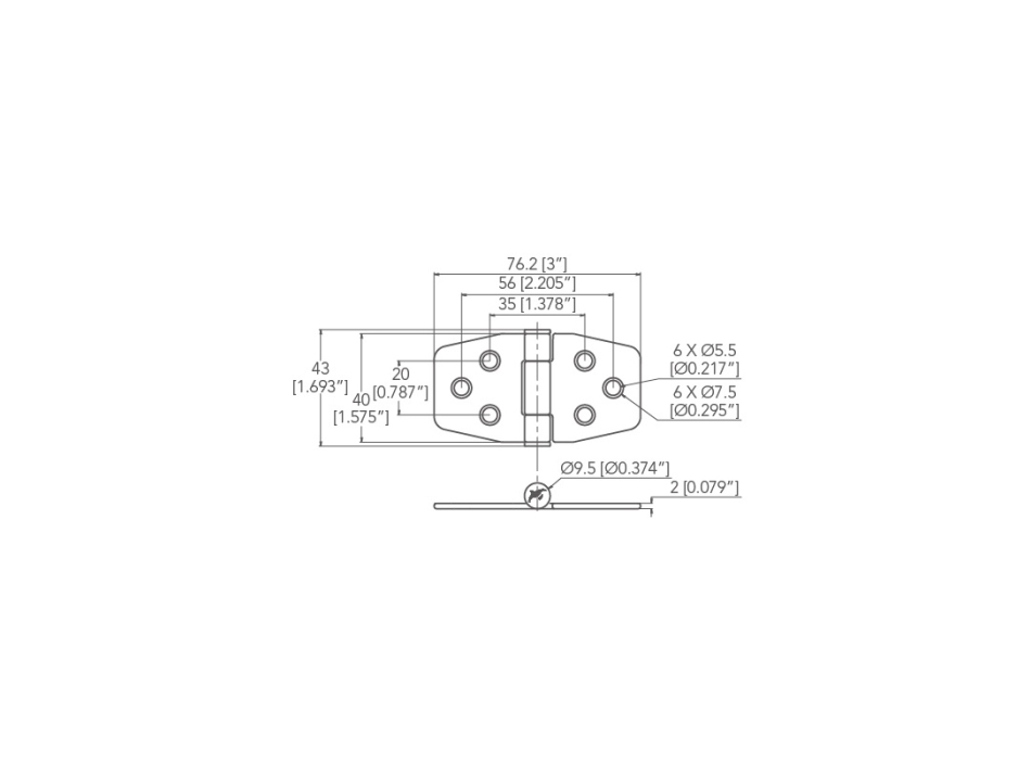 CERNIERA INOX CON FRIZIONE MM.40X76
