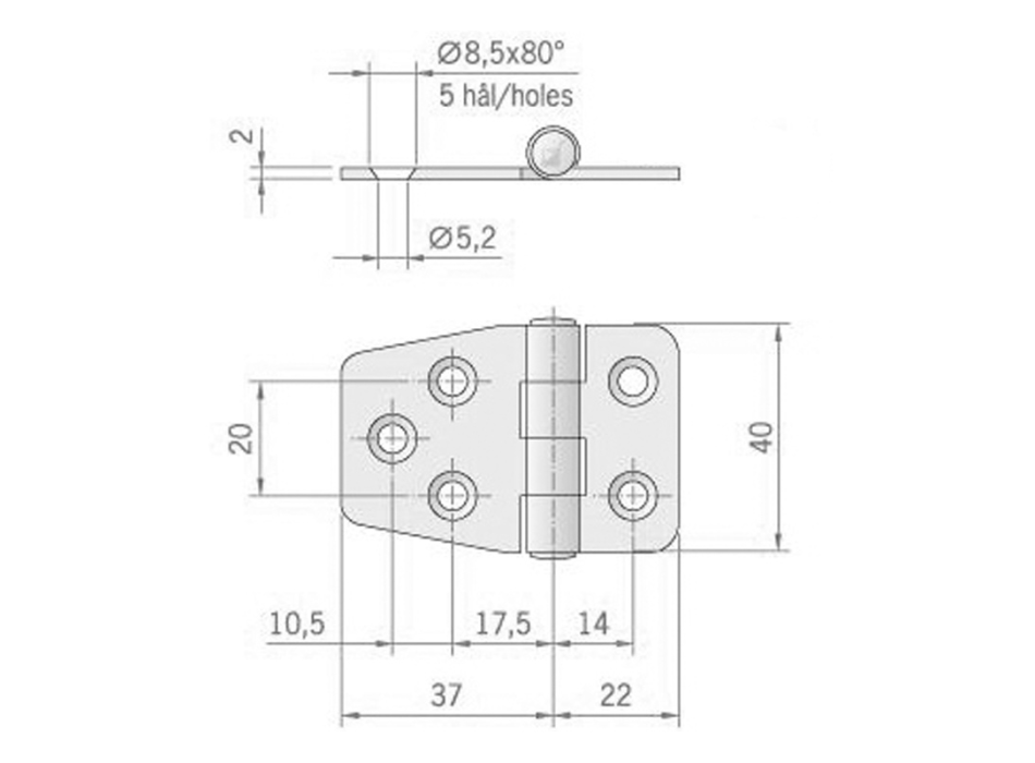 CERNIERA INOX MM.59X40 ROVESCIATA