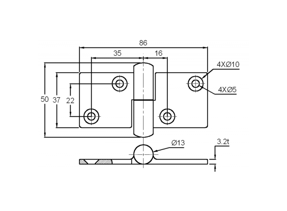CERNIERA INOX MM.86X50 DESTRA