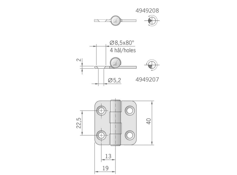 CERNIERA NODO MEZZO INCASSO MM.40X38