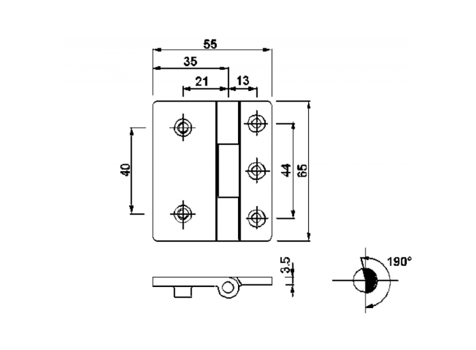 CERNIERE A FILO IN ACCIAIO INOX MM.55X65