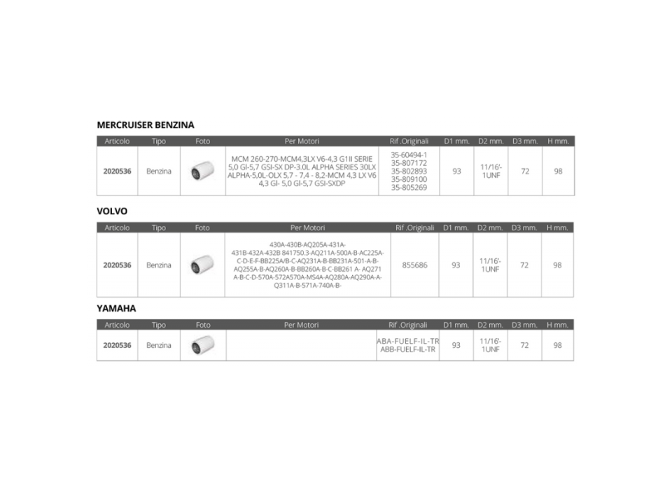 FILTRO BENZINA MERCURY MERCRUISER VOLVO