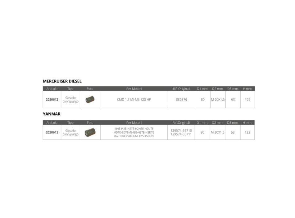 FILTRO GASOLIO MERCRUISER YANMAR