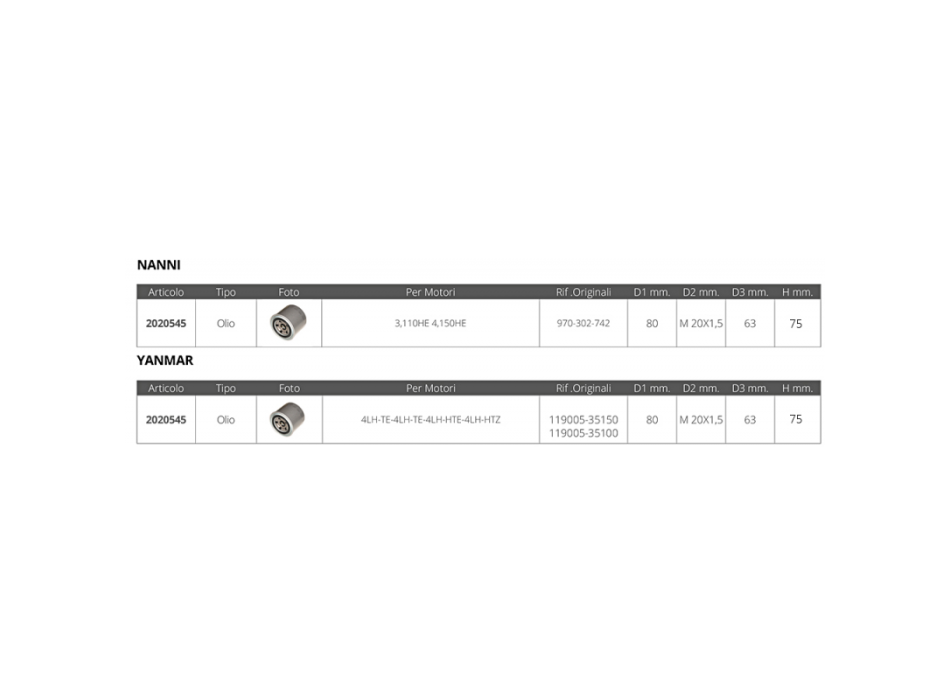 FILTRO OLIO MERCRUISER YANMAR