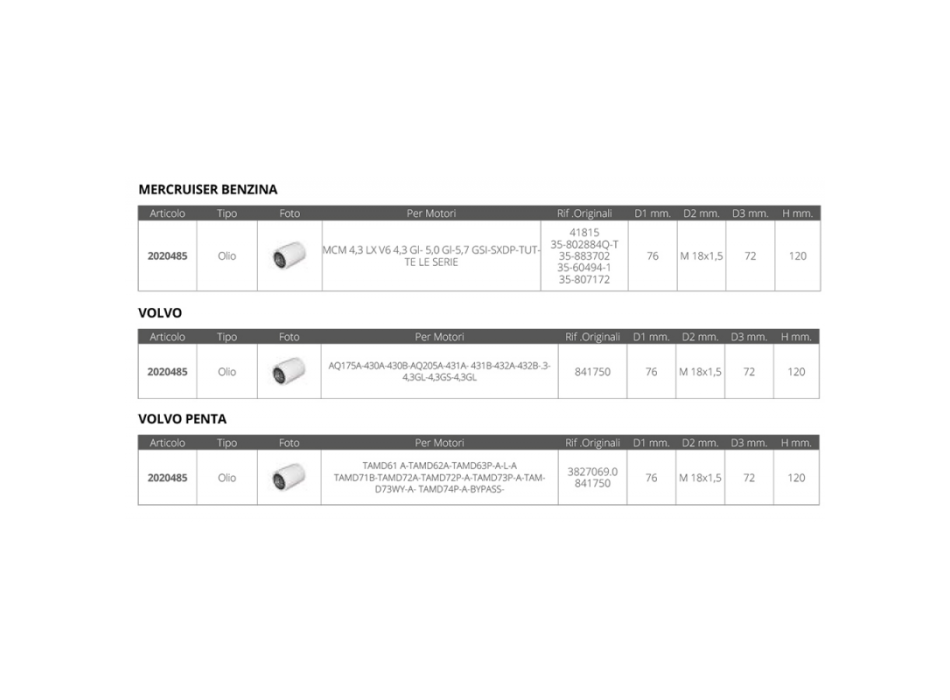 FILTRO OLIO MULTIMARCA