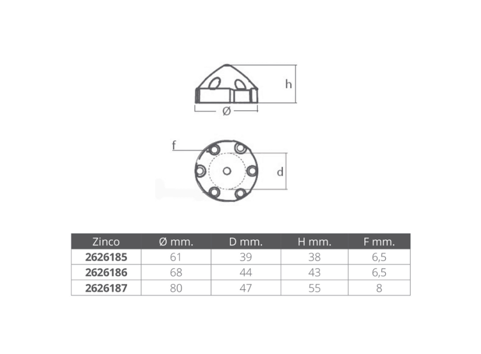 OGIVA IN ZINCO Ø FORO MM.68