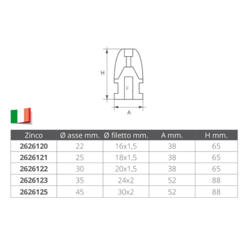 OGIVA IN ZINCO PER ASSE Ø MM.45