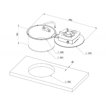 PIANO COTTURA A RIBALTA A 1 FUOCO