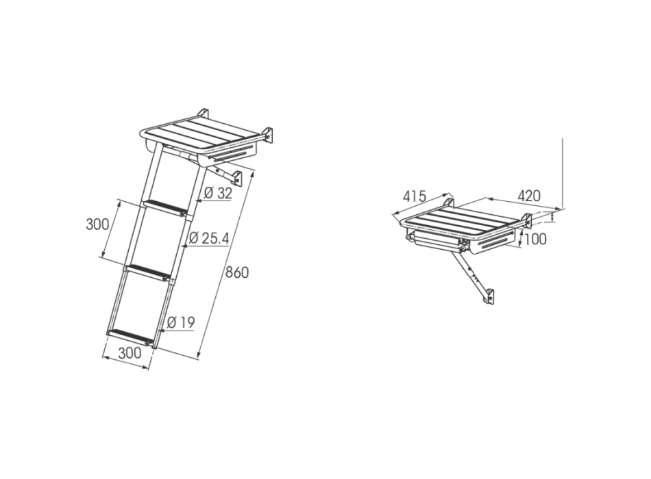 PLANCETTA DI POPPA IN TEAK CON SCALETTA