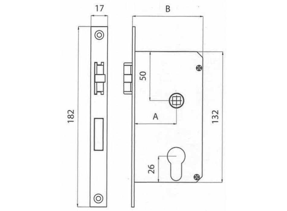 SERRATURA INCASSO OTTONE CROMATO MM. 132X70