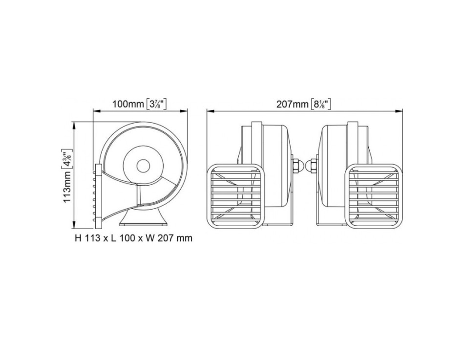 TROMBA DOPPIA CROMATA 12V.